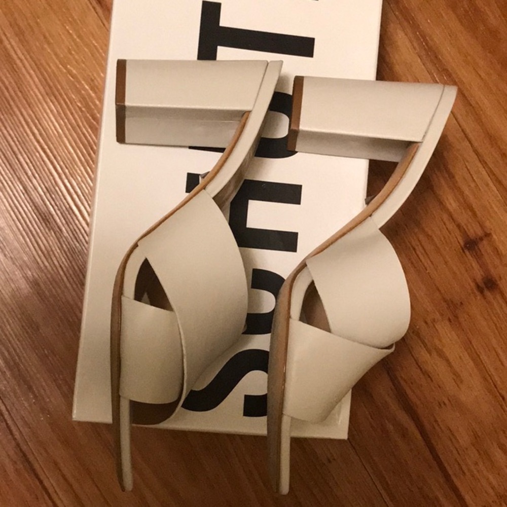 Schultz Sandals, Off White/ Cream Color, Mid Heel - image 3